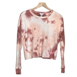 Arizona Jean Co Crop Top Tie Dye Sweater Long Sleeve Round Neck Large Pink White